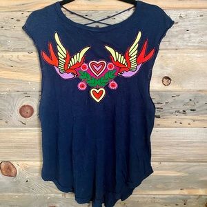 Navy Free People Graphic Top